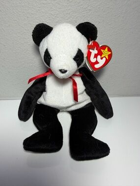 TY Classic Black & White Panda Beanie Baby Plush Toy Fortune
